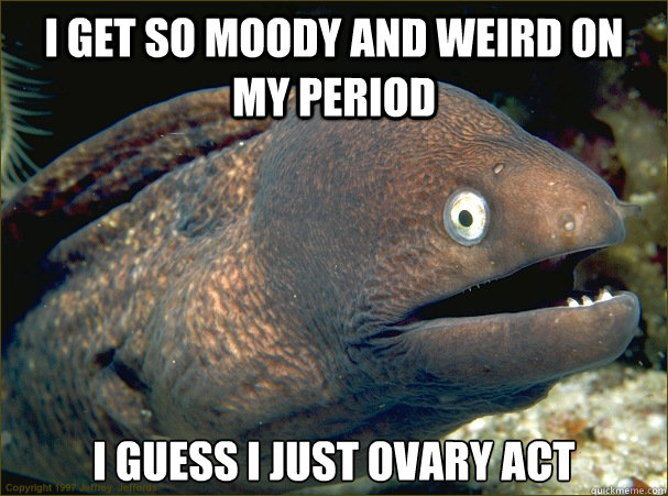 I get so moody and weird on my period I guess I just ovary act  Bad Joke Eel