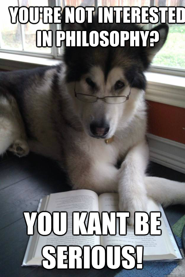 You're not interested in philosophy? you kant be serious!  Condescending Literary Pun Dog