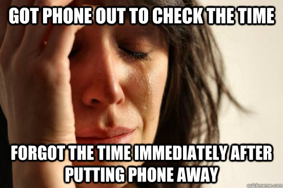 Got phone out to check the time Forgot the time immediately after putting phone away  First World Problems