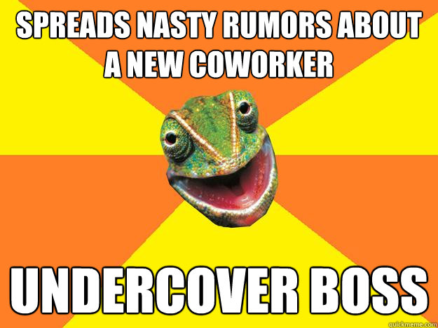 Spreads nasty rumors about a new coworker Undercover boss  Karma Chameleon