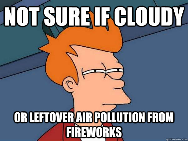 Not sure if cloudy Or leftover air pollution from fireworks  Futurama Fry