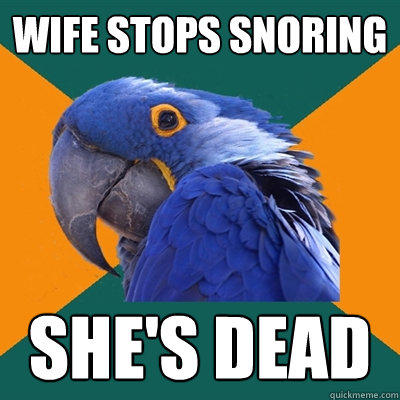 Wife stops snoring  She's dead - Wife stops snoring  She's dead  Paranoid Parrot