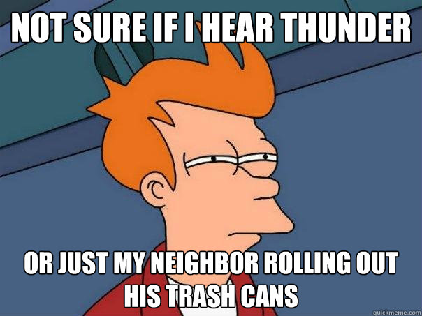 Not sure if i hear thunder or just my neighbor rolling out his trash cans   Futurama Fry