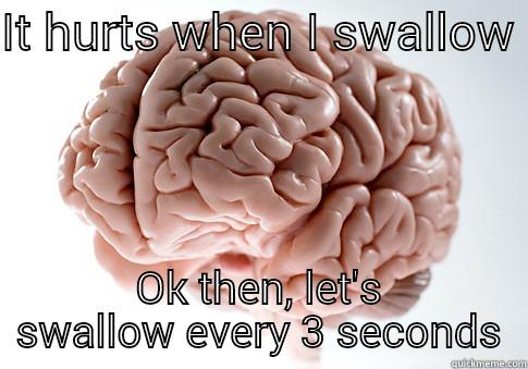 IT HURTS WHEN I SWALLOW  OK THEN, LET'S SWALLOW EVERY 3 SECONDS Scumbag Brain