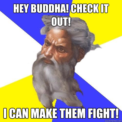 hey buddha! check it out! i can make them fight!  Advice God