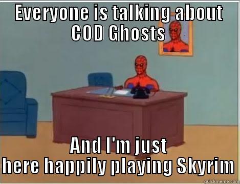 EVERYONE IS TALKING ABOUT COD GHOSTS AND I'M JUST HERE HAPPILY PLAYING SKYRIM Spiderman Desk