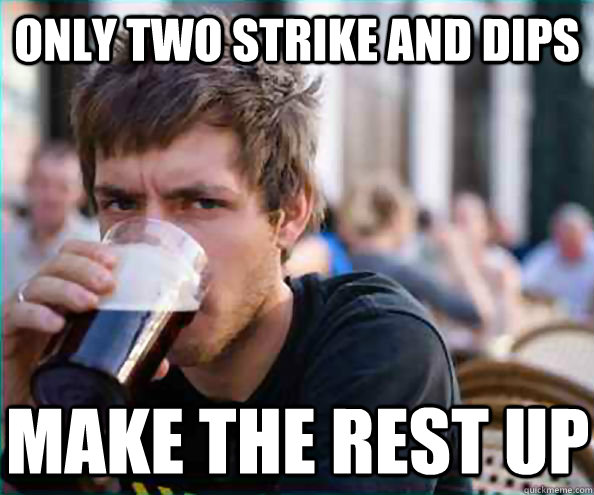 Only two strike and dips make the rest up  Lazy College Senior
