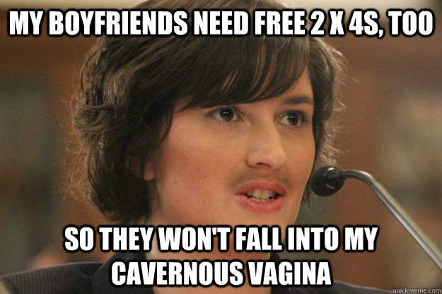 My boyfriends need free 2 x 4s, too So they won't fall into my cavernous vagina  