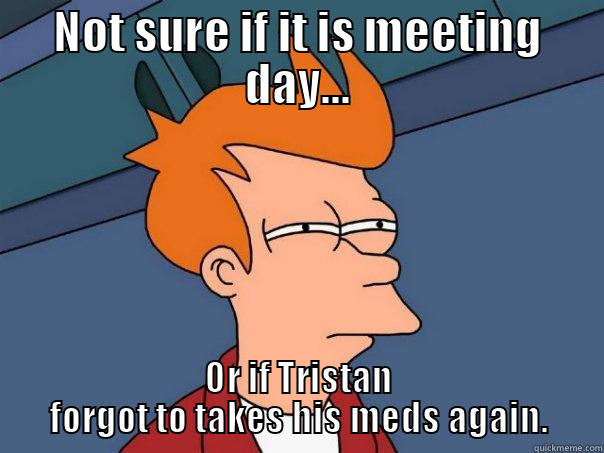 NOT SURE IF IT IS MEETING DAY... OR IF TRISTAN FORGOT TO TAKES HIS MEDS AGAIN. Futurama Fry