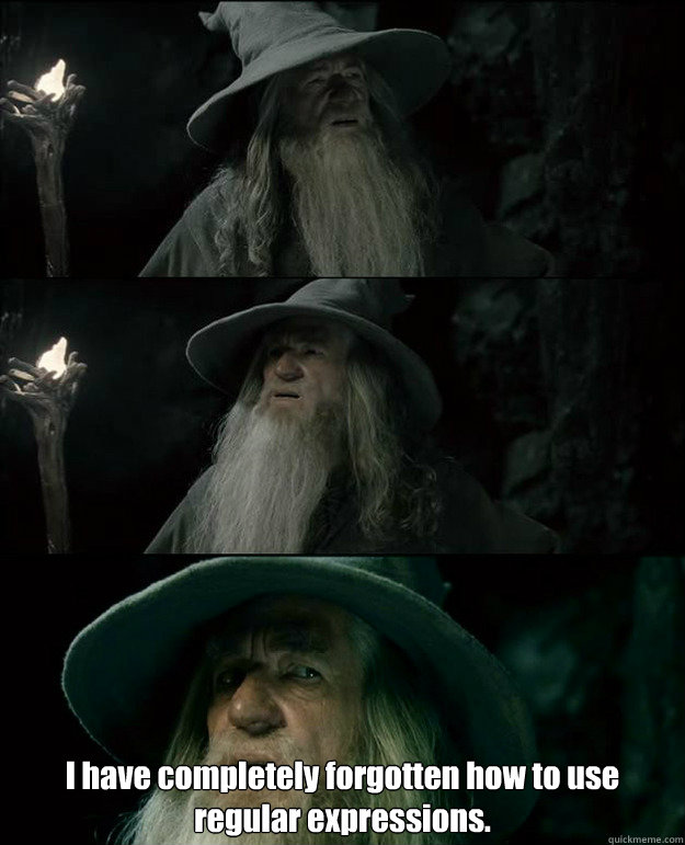  I have completely forgotten how to use regular expressions.  Gandalf und das Spanischstudium