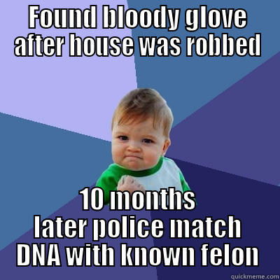 FOUND BLOODY GLOVE AFTER HOUSE WAS ROBBED 10 MONTHS LATER POLICE MATCH DNA WITH KNOWN FELON Success Kid