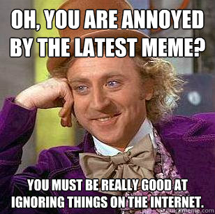 Oh, You Are Annoyed By The Latest Meme? You must be really good at ignoring things on the internet. - Oh, You Are Annoyed By The Latest Meme? You must be really good at ignoring things on the internet.  Condescending Wonka