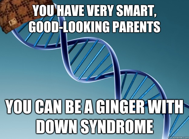You have very smart, good-looking parents You can be a Ginger with down syndrome  Scumbag Genetics