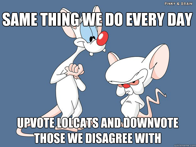 SAME THING we DO EVERY DAY upvote lolcats and downvote those we disagree with  Pinky and the Brain