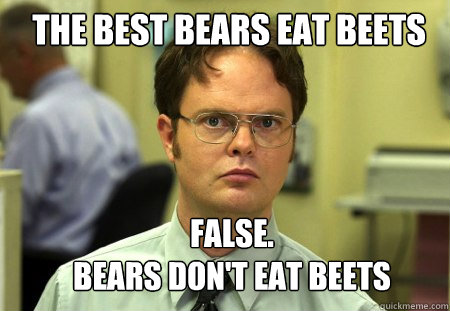 The Best Bears eat beets FALSE.  
bears don't eat beets  Schrute