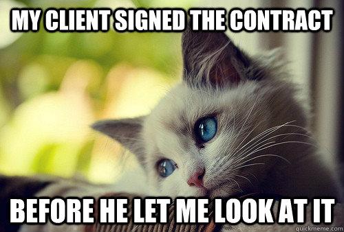 my client signed the contract before he let me look at it  First World Problems Cat