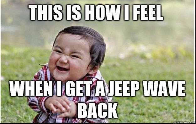 This is how I feel When I get a jeep wave back  