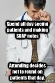 Spend all day seeing patients and making SOAP notes Attending decides not to round on patients that day.  