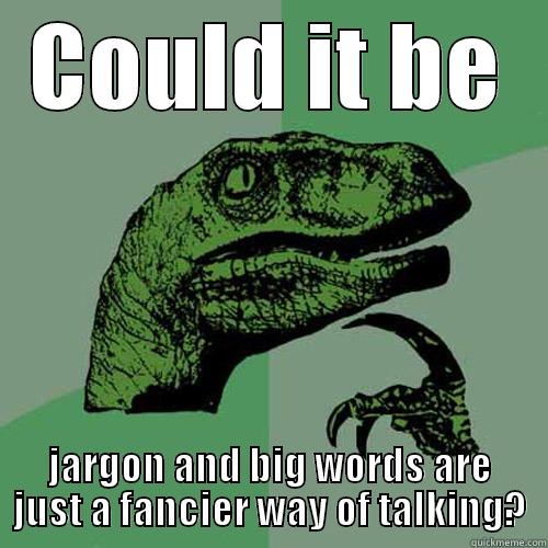 COULD IT BE JARGON AND BIG WORDS ARE JUST A FANCIER WAY OF TALKING? Philosoraptor