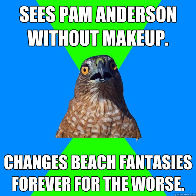 Sees Pam Anderson without makeup. Changes beach fantasies forever for the worse. - Sees Pam Anderson without makeup. Changes beach fantasies forever for the worse.  Hawkward