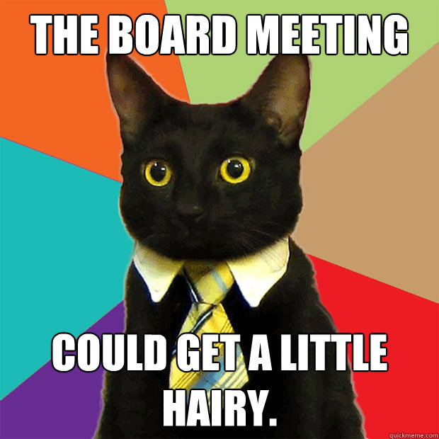 The board meeting could get a little hairy.  Business Cat