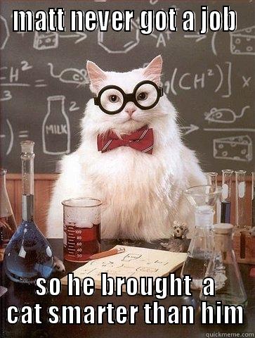 MATT NEVER GOT A JOB SO HE BROUGHT  A CAT SMARTER THAN HIM Chemistry Cat