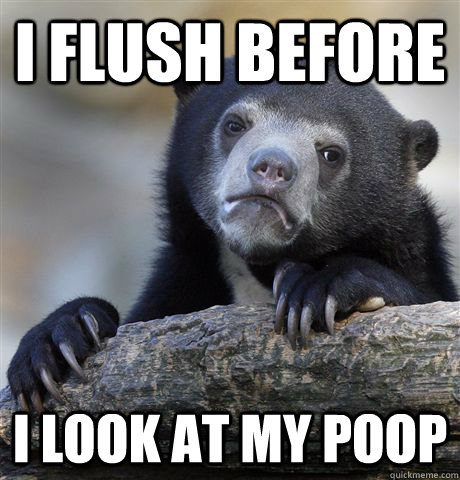 I flush before I look at my poop  Confession Bear