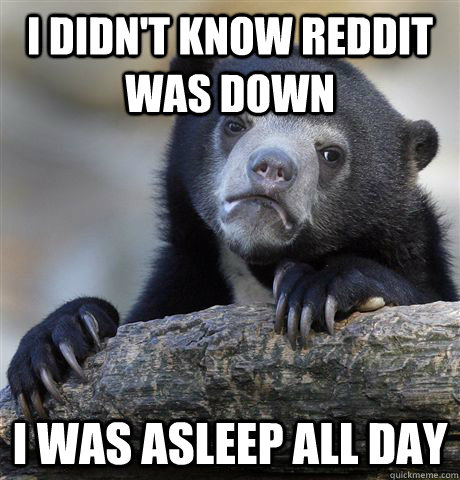 I didn't know reddit was down I was asleep all day  Confession Bear