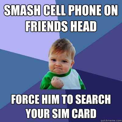 smash cell phone on friends head force him to search your sim card  Success Kid