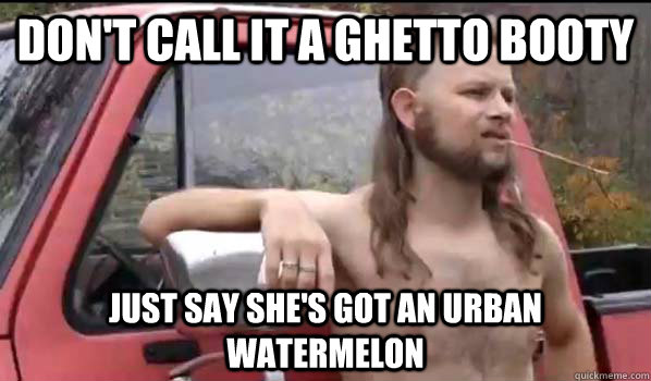 don't call it a ghetto booty just say she's got an urban watermelon - don't call it a ghetto booty just say she's got an urban watermelon  Almost Politically Correct Redneck