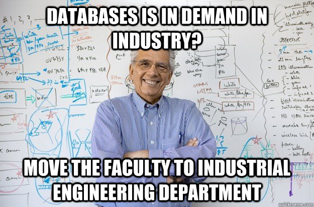 Databases is in demand in Industry? move the faculty to Industrial Engineering Department  Engineering Professor