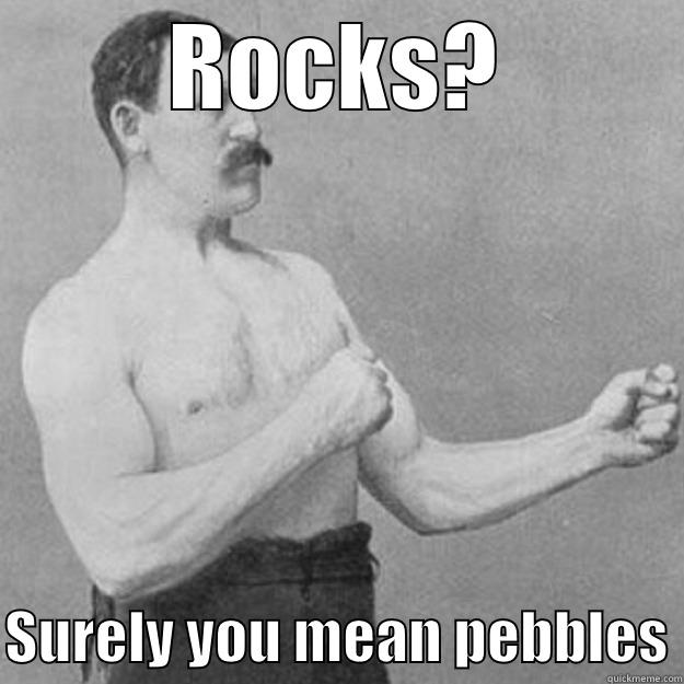 Rocks? Surely not! - ROCKS?  SURELY YOU MEAN PEBBLES overly manly man