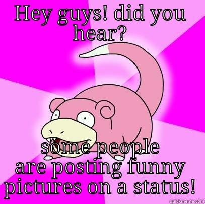 HEY GUYS! DID YOU HEAR? SOME PEOPLE ARE POSTING FUNNY PICTURES ON A STATUS! Slowpoke