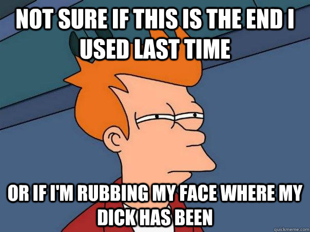Not sure if this is the end I used last time Or if I'm rubbing my face where my dick has been - Not sure if this is the end I used last time Or if I'm rubbing my face where my dick has been  Futurama Fry