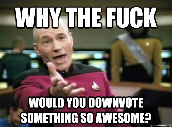 Why the fuck would you downvote something so awesome?  Annoyed Picard HD