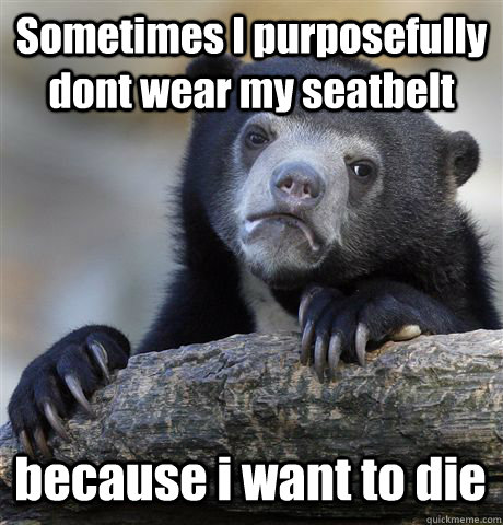 Sometimes I purposefully dont wear my seatbelt   because i want to die  - Sometimes I purposefully dont wear my seatbelt   because i want to die   Confession Bear