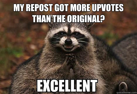 My repost got more upvotes than the original?  - My repost got more upvotes than the original?   evil racoon