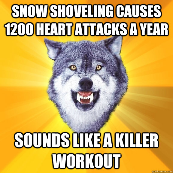 Snow SHOVELING CAUSES 1200 HEart attacks a year sounds like a killer workout  Courage Wolf