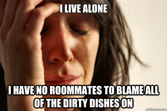 I live alone I have no roommates to blame all of the dirty dishes on - I live alone I have no roommates to blame all of the dirty dishes on  First World Problems