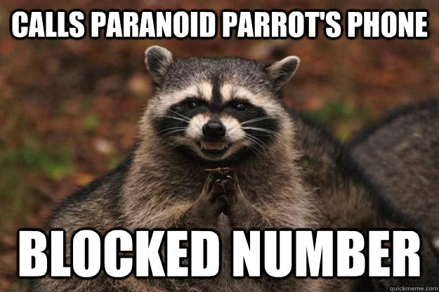 calls paranoid parrot's phone blocked number  Evil Plotting Raccoon