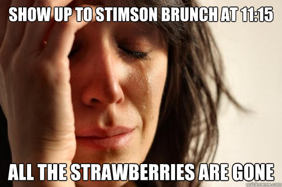Show up to Stimson brunch at 11:15 all the strawberries are gone  First World Problems