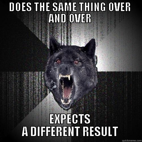 DOES THE SAME THING OVER AND OVER EXPECTS A DIFFERENT RESULT Insanity Wolf