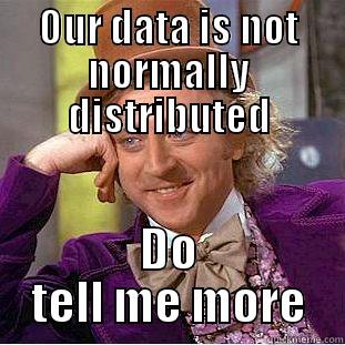 OUR DATA IS NOT NORMALLY DISTRIBUTED DO TELL ME MORE Condescending Wonka