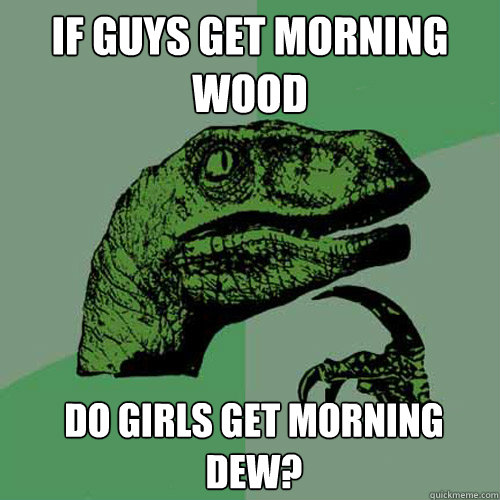 If guys get morning wood Do girls get morning dew? - If guys get morning wood Do girls get morning dew?  Morning dew