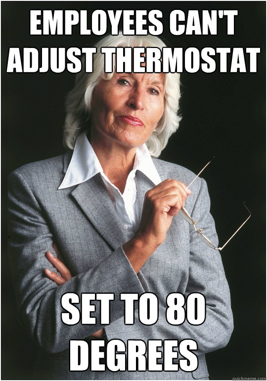Employees can't adjust thermostat Set to 80 degrees  Bitchy Bosslady