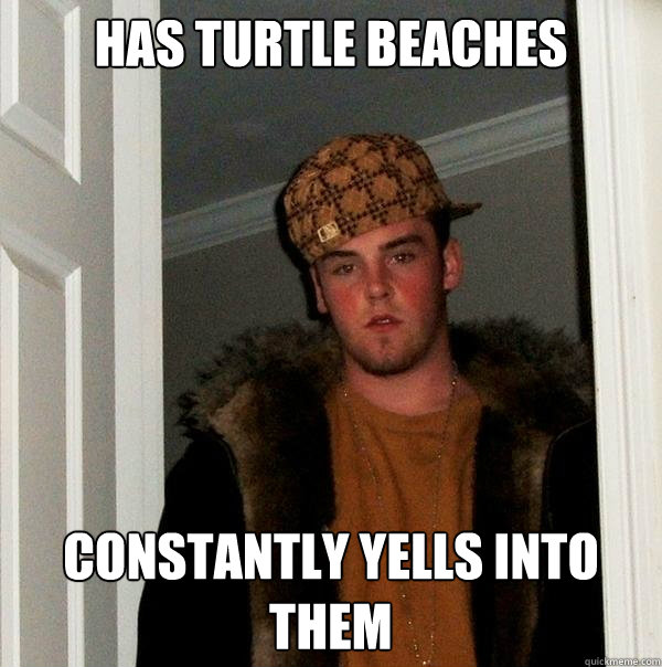has turtle beaches  constantly yells into them   Scumbag Steve