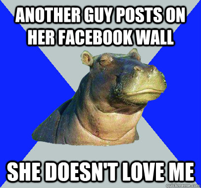 Another guy posts on her facebook wall she doesn't love me - Another guy posts on her facebook wall she doesn't love me  Skeptical Hippo