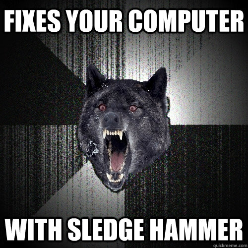 Fixes your computer With sledge hammer  Insanity Wolf