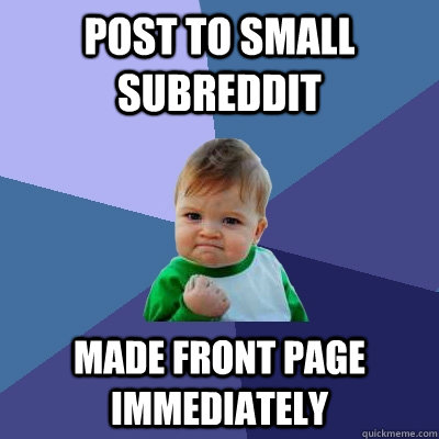 Post to small subreddit made front page immediately - Post to small subreddit made front page immediately  Success Kid