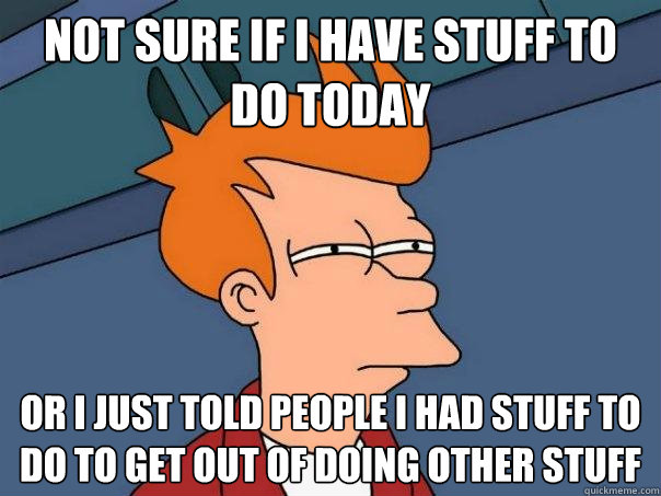 Not sure if I have stuff to do today or I just told people I had stuff to do to get out of doing other stuff  Futurama Fry